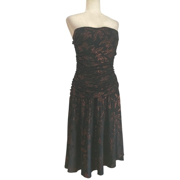Costantino Strapless Cocktail Dress Shimmer Metallic Midi Made in Italy - Picture 9 of 13